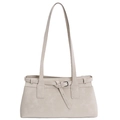 Grande borsa tote beige retrò in pelle sintetica con fibbie e tracolle di alta qualità - Bianco