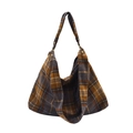 Borsa tote in lana a quadri stile British con manici in pelle e borchie dorate - Marrone