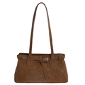 Grande borsa tote marrone retrò in pelle scamosciata opaca con fibbia d'argento vintage - Marrone