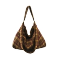 Borsa tote classica in lana a scacchi con grande capacità e stile hobo a spalla - Rosso Scuro
