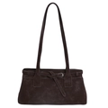 Borsa a spalla vintage marrone scuro in pelle scamosciata con doppie spalline e fibbia - Marrone