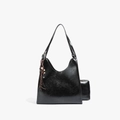 Sac fourre-tout noir vintage en cuir brillant avec pochette et gland à perles - Avec Pendentif / Noir
