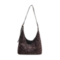 Chic leopard print hobo shoulder bag with adjustable black strap and gold buckle - Black