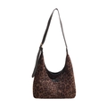 Retro leopard print tote bag with brown leather strap and textured fabric finish - Coffee