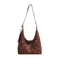 Chic leopard print hobo shoulder bag with adjustable strap and premium suede finish - Brown