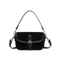 Retro black matte crossbody bag with gold buckle and adjustable dual strap styles - With Pendant / Black