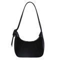 Minimalist black matte hobo bag in a crescent shape with leather patchwork and knot detail - Black