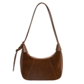 Vintage chocolate brown frosted suede half moon shoulder bag with smooth leather strap - Brown