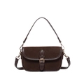 Vintage dark brown suede shoulder bag with leather trim and white stitching details - With Pendant / Brown