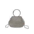 Elegant silver beaded evening clutch bag with round metal handle and chain strap - Silver