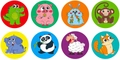 Set of 8 cute cartoon animal round stickers for kids featuring panda elephant and cat - Big Eyed Pets Series (K208)