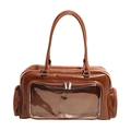 Brown patent leather ita bag with large transparent PVC window and silver zippers - Brown