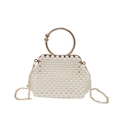 French style pearl handbag with golden ring handle and detachable chain strap - White & Gold