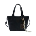 Schicke schwarze Lederhandtasche mit Anhängern und abnehmbarem Gurt für Damen - Schwarz
