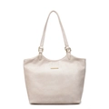 Borsa tote beige minimalista in morbida ecopelle con dettagli in metallo dorato - Bianco Sporco