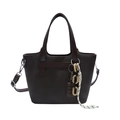 Dunkelbraune Shopper-Tasche aus Saffiano-Leder mit Zierkette und verstellbarem Gurt - Braun