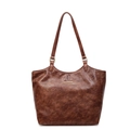 Borsa tote vintage marrone in ecopelle con manici lunghi e targhetta in oro - Marrone