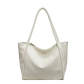 Minimalist cream-white faux leather tote bag with elegant lychee texture on white background - White