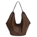 Dark brown leather tote bag with large capacity and minimalist integrated shoulder strap - Brown