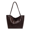 Large capacity dark brown faux leather tote bag with natural wrinkled texture for women - Coffee