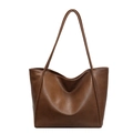 Brown high-capacity vintage tote bag in textured faux leather for daily commute wear - Brown