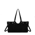 Sac cabas noir mat en suède avec œillets métalliques argentés et boucles décoratives - Noir