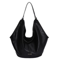 Classic large black leather hobo bag with wide shoulder strap and PANTO♥R metallic logo - Black