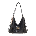Vintage black faux leather hobo tote bag with M logo metal hardware and bead charm - Black