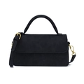 Minimalistische schwarze matte Umhängetasche mit goldenen Details und Tragegriff - Schwarz