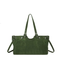 Deep green faux suede oversized tote bag with silver eyelets and shoulder straps - Green