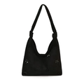 Hobo shoulder bag in black suede with laser-cut floral patterns and large capacity - Black