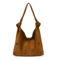 Brown vintage suede hobo bag with floral laser-cut patterns and knotted shoulder strap - Brown