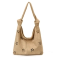 Beige hollowed-out faux suede tote bag with floral patterns and knotted strap handle - Khaki