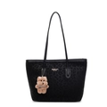 Black leopard print large tote bag with gold logo and plush bear charm detail - With Pendant / Black