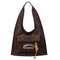 Bolso tote con estampado de leopardo, logo Noronoro y borlas de colores decorativas - Verde
