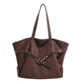 Dunkelbraune Shopper-Tasche aus Wildleder mit großem Fassungsvermögen und Goldring - Braun