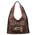 Bolso tote hobo de leopardo a la moda con gran capacidad y colgante de borla suave - Marrón Amarillento