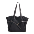 Große Shopper-Tasche aus schwarzem Veloursleder mit dunkelgrauen Ledergriffen - Schwarz