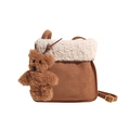 Bolso bandolera vintage de ante marrón y forro polar blanco con amuleto de oso de peluche - Beige Con Colgante
