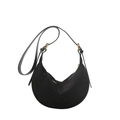 Minimalist black matte suede hobo bag with adjustable strap and gold metal hardware - Black