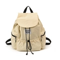 Zaino beige minimalista con coulisse e cerniere laterali nere a contrasto - Bianco Sporco