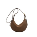 Dark brown suede half-moon crossbody bag with leather trim and gold-tone hardware - Brown