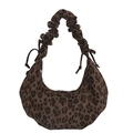 Hobo-Tasche mit Leopardenmuster, gerüschtem Griff und dekorativen Schleifen - Braun