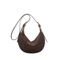Minimalist dark brown suede half-moon crossbody bag with golden metal hardware - Coffee