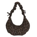 Braune Leopardenmuster Wildleder Tragetasche mit Faltenhebel und Schleifendetail - Grün