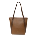 Bolso tote retro grande de cuero marrón con costuras oscuras y correas delgadas de hombro - Marrón