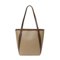 Bolso tote retro de gran capacidad en color caqui y marrón con costuras de cuero sintético - Caqui
