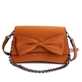 Caramel brown bow square bag with metal chain strap and elegant faux leather finish - Brown