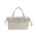 Creamy white Boston bag with wavy pleated texture and silver buckle for women - White