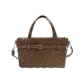 Brown pleated Boston bag with silver buckle strap and detachable shoulder strap - Khaki
